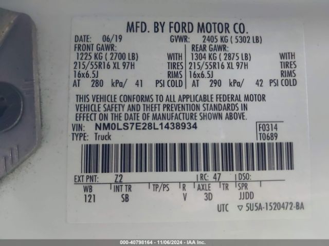 NM0LS7E28L1438934 Ford Transit Connect Xl Cargo Van