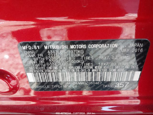 JA4AR4AW4GZ050467 Mitsubishi Outlander Sport 2.4 Sel