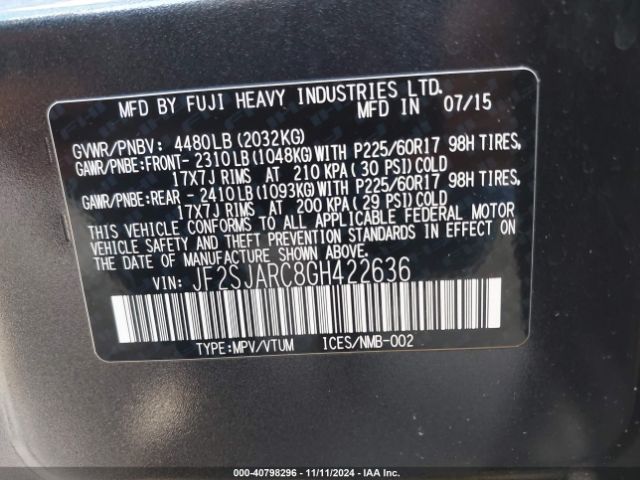 JF2SJARC8GH422636 Subaru Forester 2.5i Limited