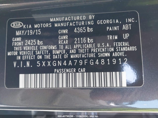 KIA OPTIMA EX 2015 5XXGN4A79FG481912 Image 9