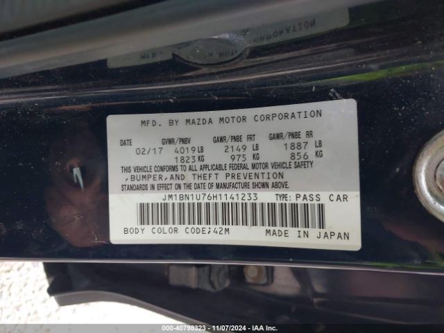 JM1BN1U76H1141233 Mazda Mazda3 Sport