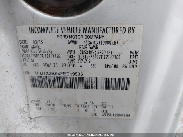 Ford F-350 Xl 2015 1FD7X3B64FED19535 Image 9