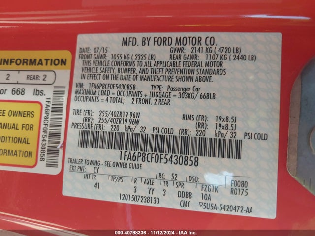Ford Mustang Gt Premium 2015 1FA6P8CF0F5430858 Image 9