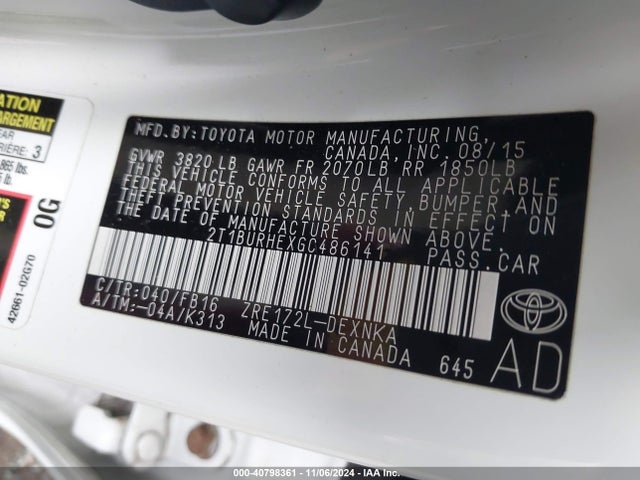 Toyota COROLLA LE 2016 2T1BURHEXGC486141 Image 9