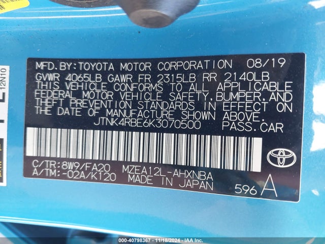 Toyota COROLLA SE 2019 JTNK4RBE6K3070500 Image 9