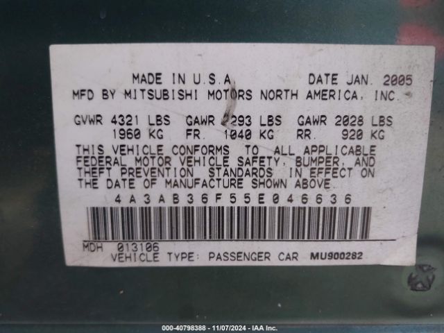 2005 MITSUBISHI GALANT 4A3AB36F55E046636 Photo 8