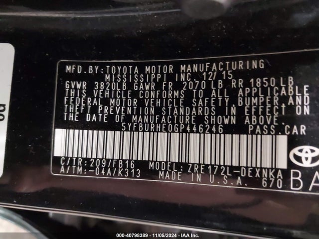 Toyota COROLLA LE 2016 5YFBURHE0GP446246 Image 9