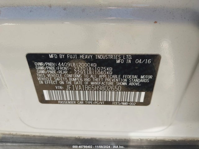 JF1VA1B65H9802650 Subaru WRX