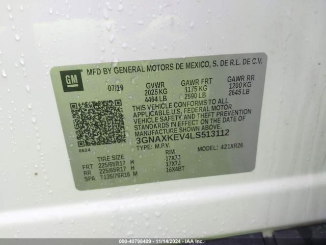 3GNAXKEV4LS513112 Chevrolet Equinox Fwd Lt 1.5l Turbo