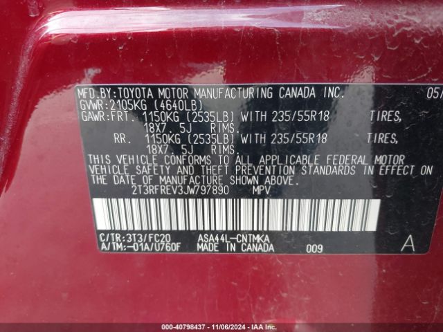 2T3RFREV3JW797890 Toyota Rav4 Adventure