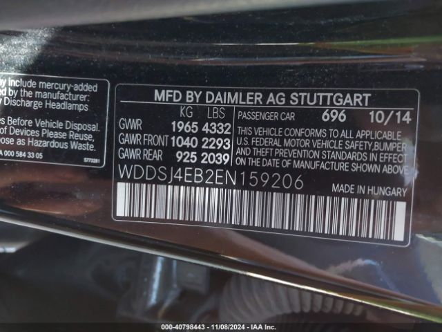 WDDSJ4EB2EN159206 Mercedes-Benz CLA 250