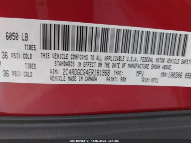 2C4RDGCG4ER181968 Dodge Grand Caravan Sxt