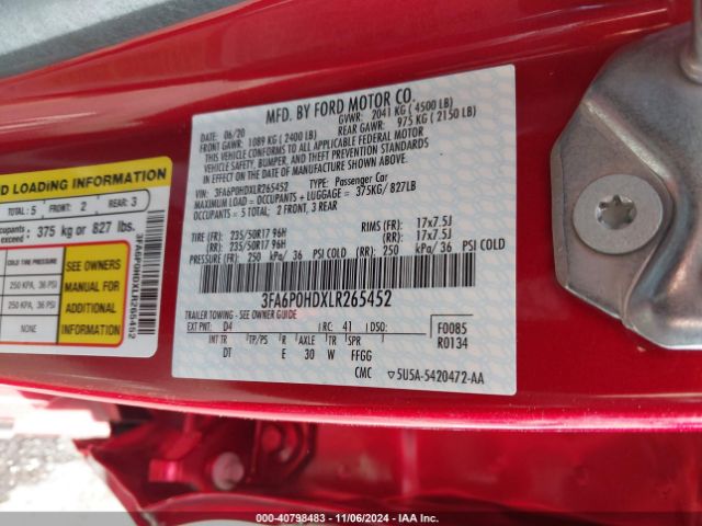 3FA6P0HDXLR265452 Ford FUSION SE