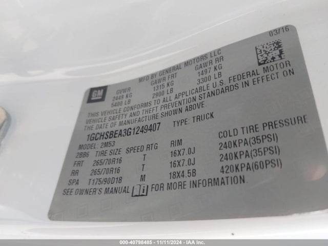 Chevrolet Colorado Wt 2016 1GCHSBEA3G1249407 Image 9