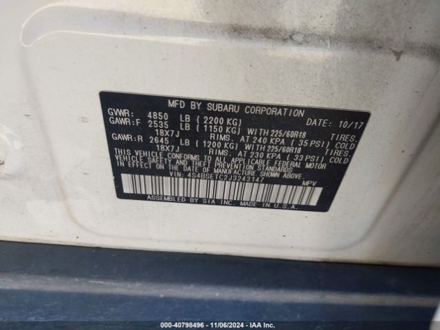 4S4BSETC2J3243147 Subaru Outback 3.6r Touring