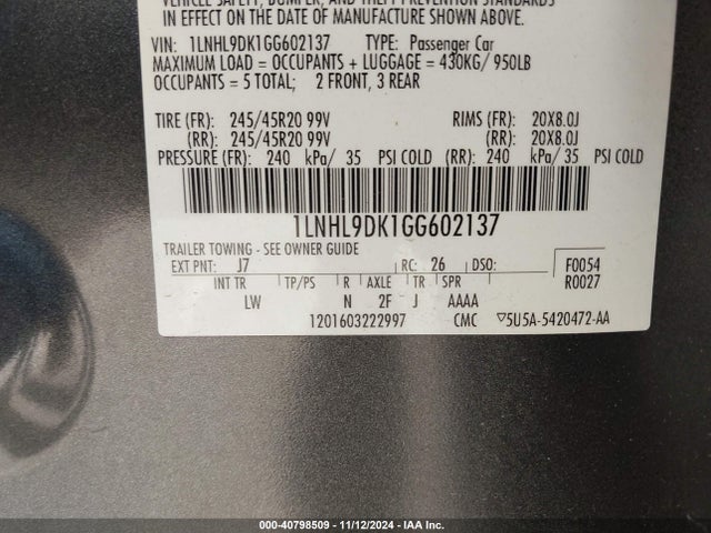 1LNHL9DK1GG602137 Lincoln MKS