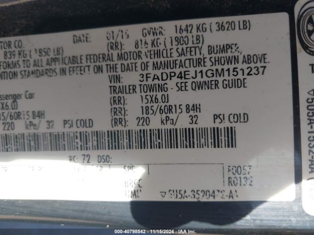 3FADP4EJ1GM151237 Ford FIESTA SE