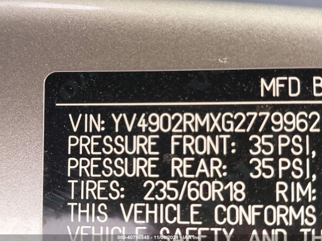 YV4902RMXG2779962 Volvo Xc60 T6 Platinum