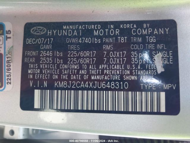 KM8J2CA4XJU648310 Hyundai TUCSON SE