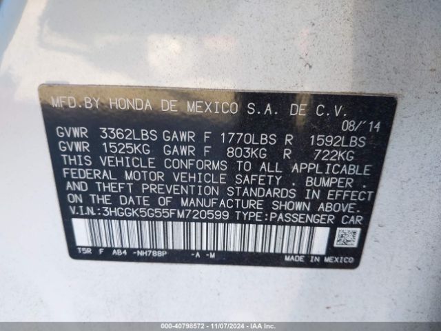 3HGGK5G55FM720599 Honda FIT LX