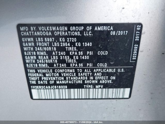 1V2KR2CA9JC518329 Volkswagen Atlas 3.6l V6 Se