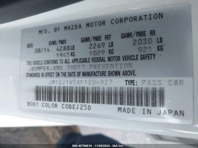 JM1GJ1V5XF1204927 Mazda Mazda6 I Touring