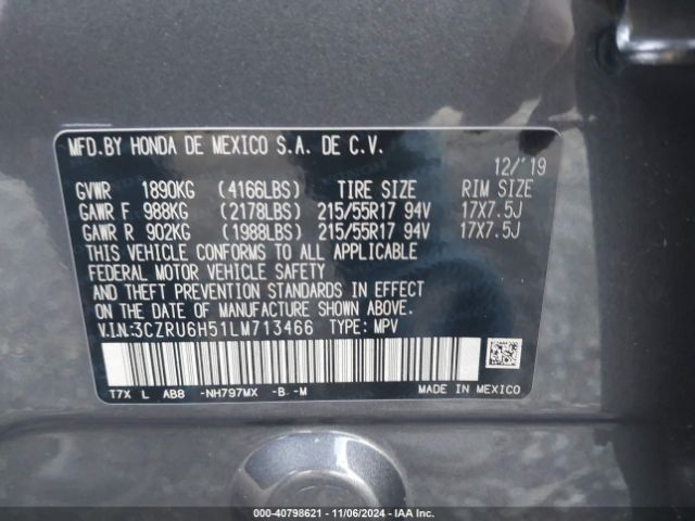 3CZRU6H51LM713466 Honda Hr-v Awd Ex
