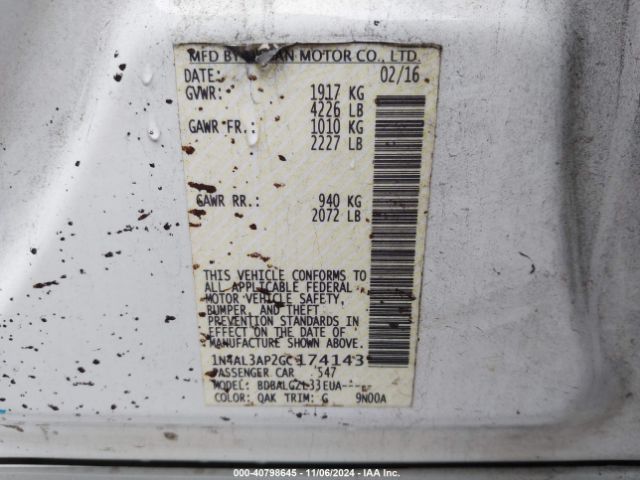 1N4AL3AP2GC174143 Nissan Altima 2.5/2.5 S/2.5 Sl/2.5 Sr/2.5 Sv
