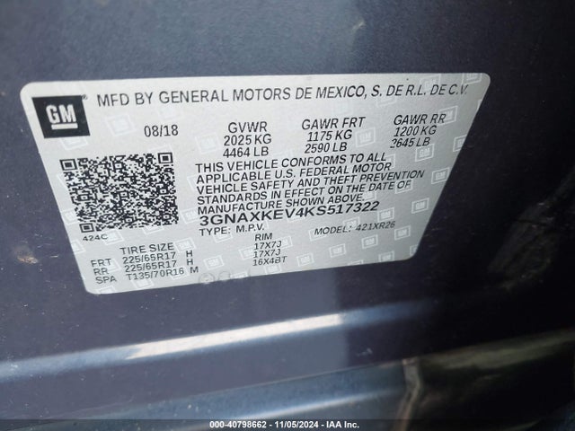 3GNAXKEV4KS517322 Chevrolet EQUINOX LT