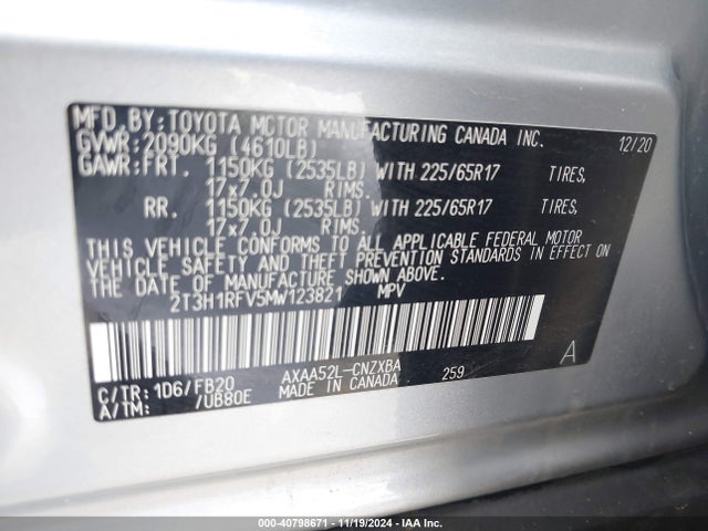 2T3H1RFV5MW123821 Toyota RAV4 LE