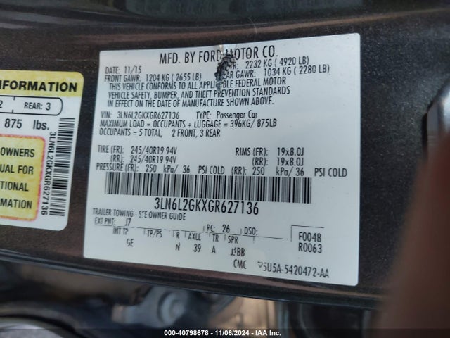 Lincoln MKZ 2016 3LN6L2GKXGR627136 Image 9