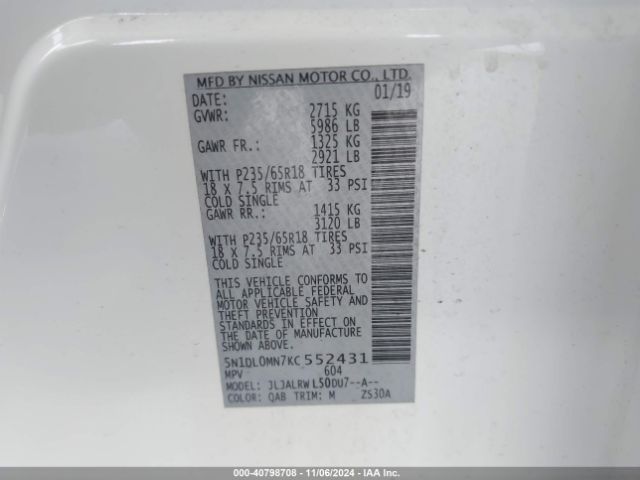 5N1DL0MN7KC552431 Infiniti QX60 LUXE
