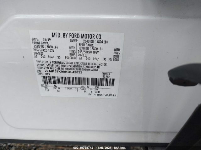 2LMPJ8K90KBL42622 Lincoln Nautilus Select