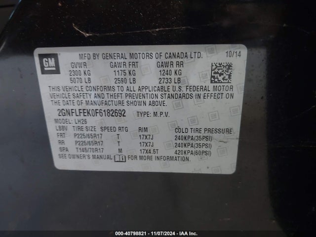 Chevrolet EQUINOX 1LT 2015 2GNFLFEK0F6182692 Image 9