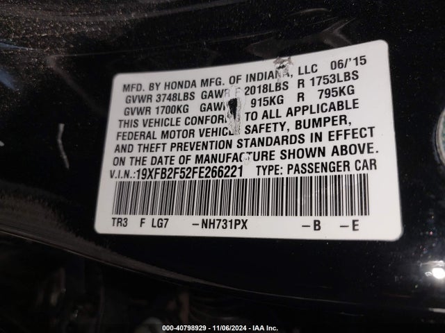 Honda Civic Lx 2015 19XFB2F52FE266221 Image 9