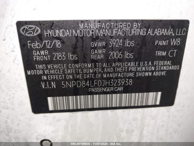 5NPD84LF0JH323938 Hyundai ELANTRA SEL
