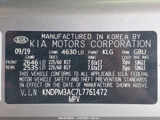 KNDPM3AC7L7761472 KIA Sportage Lx
