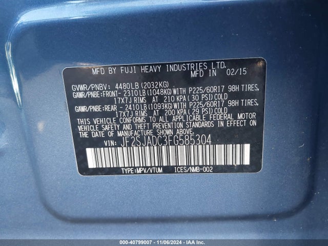 Subaru Forester 2.5i Premium 2015 JF2SJADC3FG585304 Image 9
