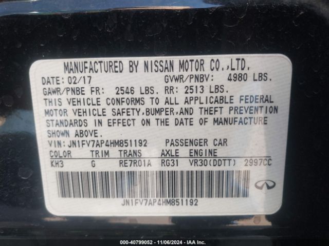 JN1FV7AP4HM851192 Infiniti Q50 3.0t Red Sport 400