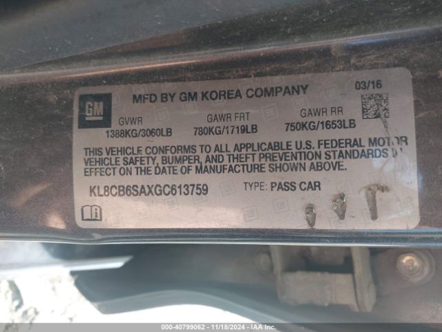 KL8CB6SAXGC613759 Chevrolet Spark Ls Cvt