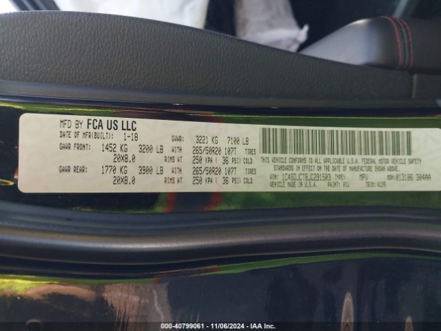 1C4SDJCT8JC291503 Dodge Durango R/t Awd