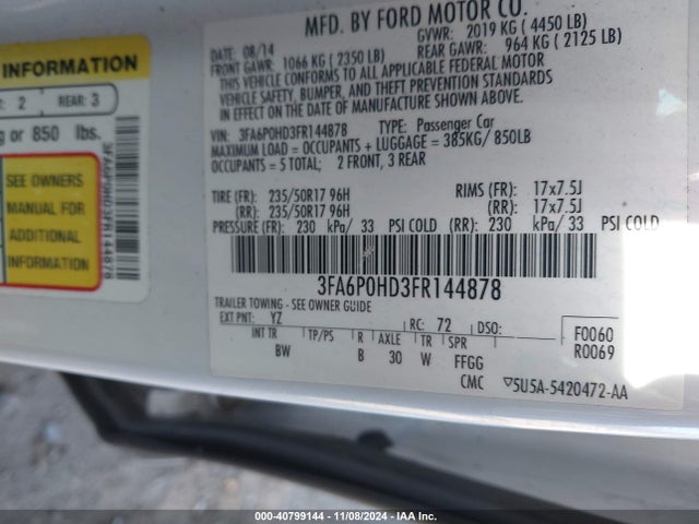 3FA6P0HD3FR144878 Ford FUSION SE
