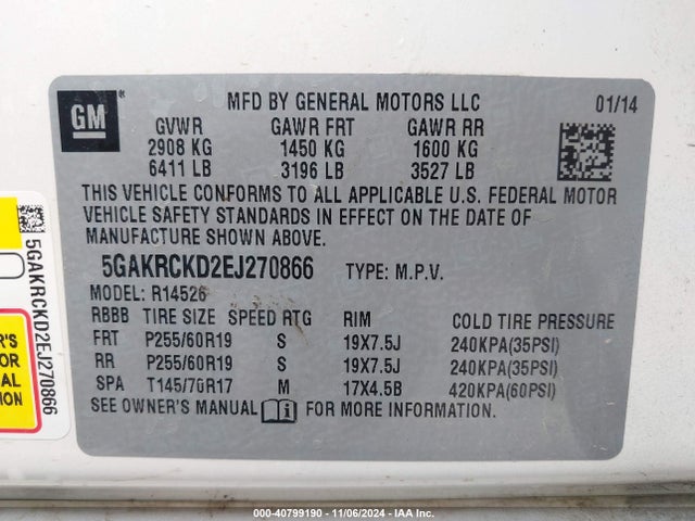 Buick Enclave Premium 2014 5GAKRCKD2EJ270866 Image 9