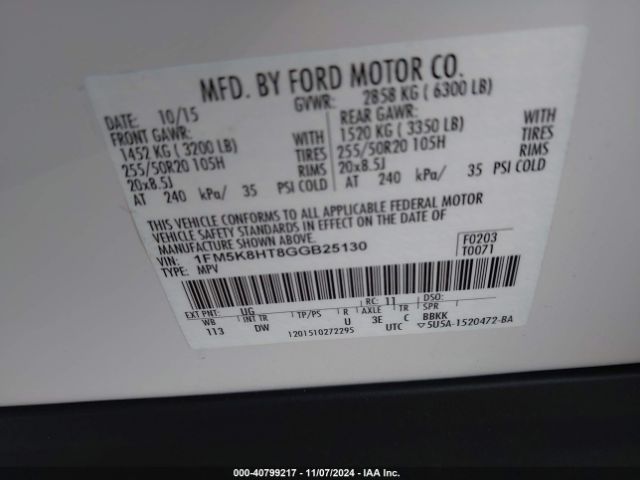 1FM5K8HT8GGB25130 Ford Explorer Platinum