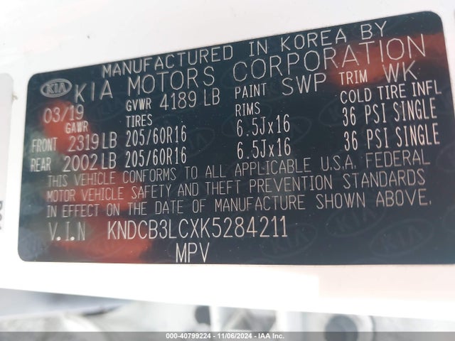 KNDCB3LCXK5284211 KIA NIRO LX