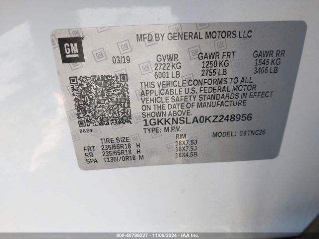 1GKKNSLA0KZ248956 GMC Acadia Sle-2