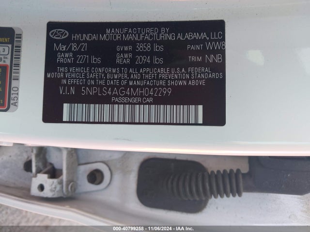 5NPLS4AG4MH042299 Hyundai ELANTRA SEL