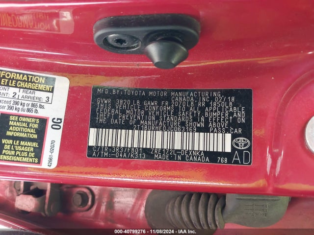 Toyota COROLLA LE 2018 2T1BURHE0JC063169 Image 9