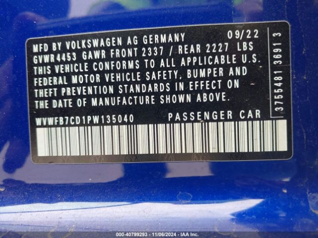 WVWFB7CD1PW135040 Volkswagen Golf R 2.0t