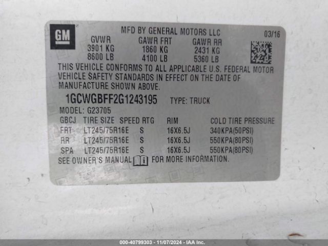 1GCWGBFF2G1243195 Chevrolet Express 2500 Work Van
